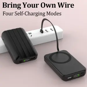 2026 New Upgrade 20000mAh Magnetic Wireless Power Bank with LED Display, 22.5W Fast Charging, Built-in USB/Type-C Cables for iPhone & Samsung, Android - Portable External Battery Pack, the Best Gift for Festival