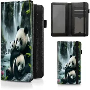 Checkbook Cover Cute Panda Pattern Premium Leather Check Book Holder Wallet with RFID Blocking Function for Men and Women
