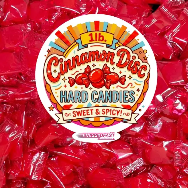 Cinnamon Discs Hard Candies - (1 Pound Bag) of Individually Wrapped Red Cinnamon Candy Disks.(16oz.)