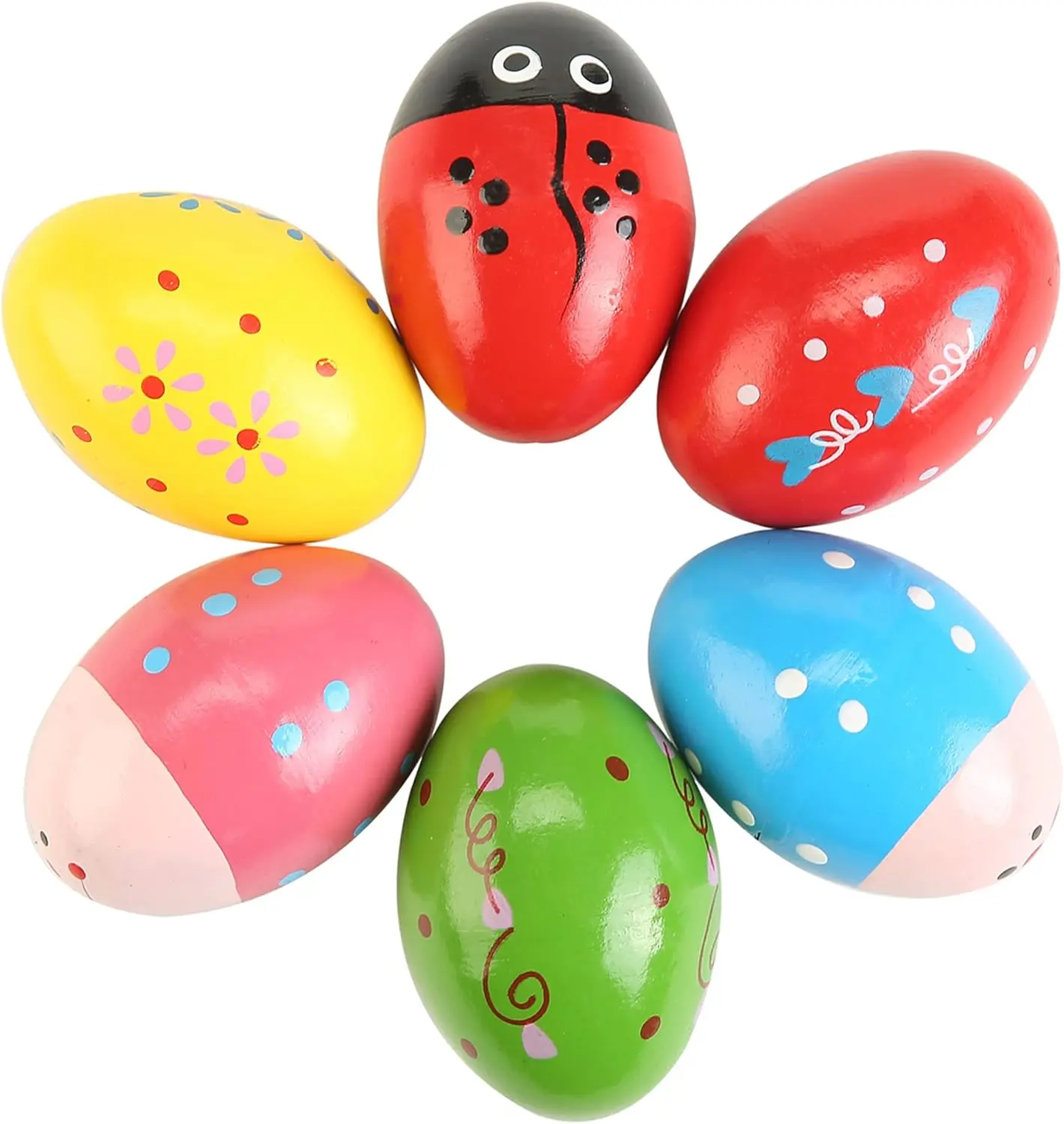 6Pcs Colorful Wooden Egg Shakers - 1.92" Wide x 2.7" Tall Hand Percussion Instruments for Easter, Birthday Gifts, Excellent Early Musical Learning for Kids