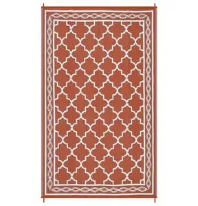 Gaomon 9x12 ft Plastic Red and White Rectangular Area Rug with Rhomb Border, Modern Moroccan Style, for Outdoor Beach, Patio, RV Camping Use