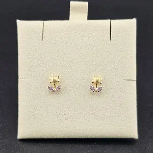 14K Gold Flower Design Earrings with Purple Stones, Kenia Collection, Everyday Wear Jewelry