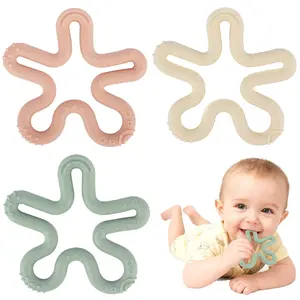 3 Pack Coral Flower Teether Rings – Silicone Baby Teething Toys 0–36 Months