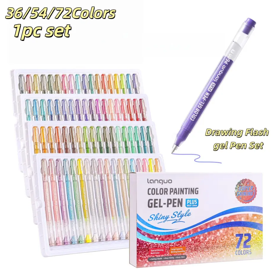 Languo 36/54/72 Color Glitter Gel Pen Set, Gel Ink Pens, 1.0mm Broad Tip, Large Capacity Fluorescent Pens, Ideal for Artists, DIY, Coloring, Scrapbooking, Drawing Tools