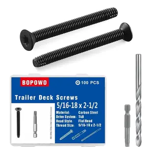 (100pcs) 5/16-18 x 2-1/2" Flat Head Forming & Cutting Screws Trailer Deck Screws, Black Phosphate, Package Contains T40 Star Drivea and 9/32 bit
