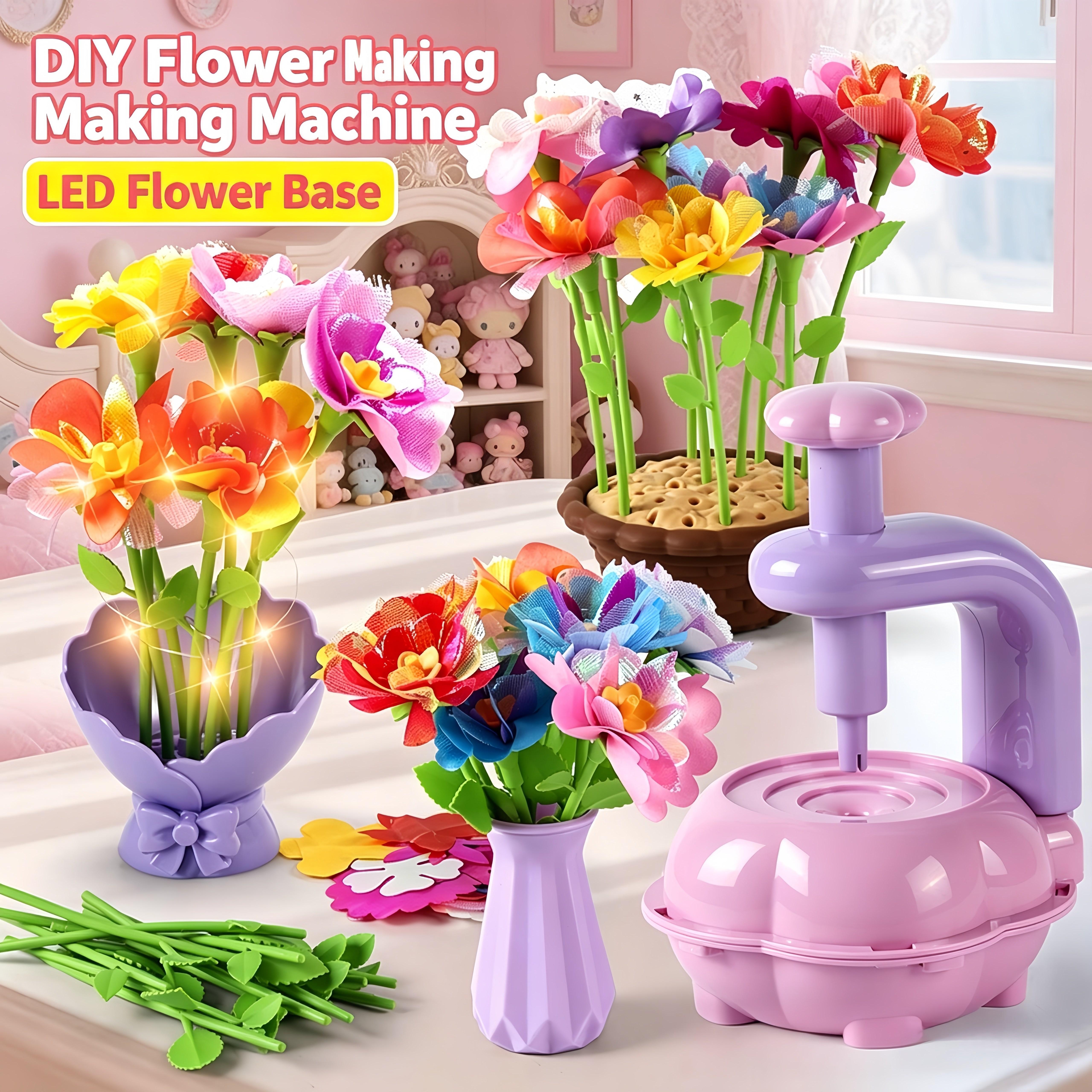 DIY Flower Bouquet Craft Kit for Kids Ages 4 8 Girl STEM Toy Press Machine with Reusable Petals Stems Glowing Flower Maker Creative Arts Crafts Educational Gift