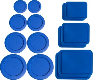 1, 2, 4 & 7 Cup Round & 3, 6, 11 Cup Rectangle Replacement Lids/Covers for Pyrex, Anchor Hocking &  Storage Bowls *Lids Only -Glass Container Not Included*, 14 Pack *2 of Each Size*