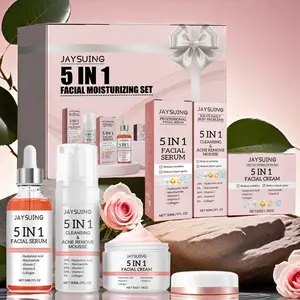 6pcs 5-In-1 Hyaluronic Acid Face Moisture Set, Korean Skincare, Essence & Cleansing Mousse & Cream, Collagen Natural Ingredients, Hydrating Skincare Kit