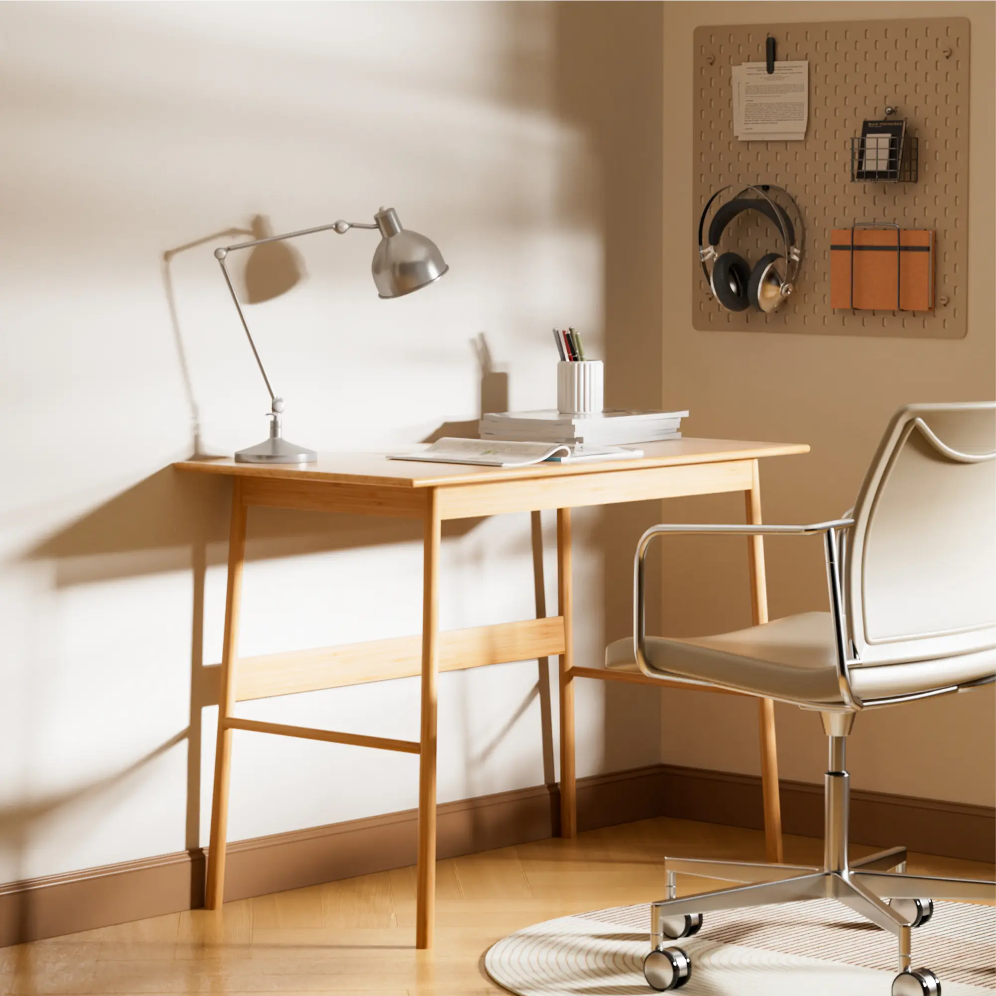 OPUL New design Computer Desk, Bamboo Writing Desk, Modern Farmhouse Extra Simple Work Desk for Home Office, Living Room, Gaming Desk, Study Table,  Writing Table Business Workstation, Small Conference Table