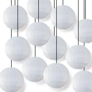 BULK PACK (12) 20 Inch Free-Style Ribbed White Shimmering Nylon Lantern, Durable, Hanging