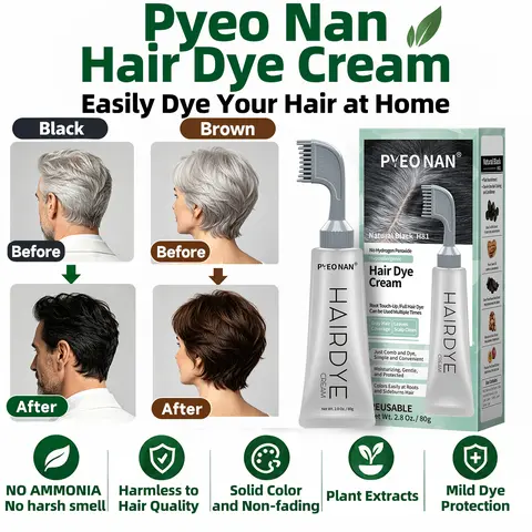 PYEONAN Herbal Hair Dye Comb - Unisex At-Home Hair Color, 2-in-1 Natural Plant Extract Color & Haircare, Aging Gray Coverage, Alcohol-Free, Ammonia-Free, No Bleaching, Reusable, 2.8Oz/80g