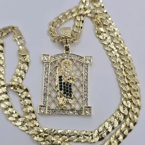 Necklace Saint Jude/San Juditas Cuban Link Style Gold-Plated Beautiful Style