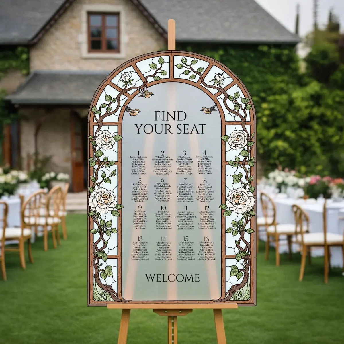 White Rose Vine Wedding Seating Chart Sign — Find Your Seat