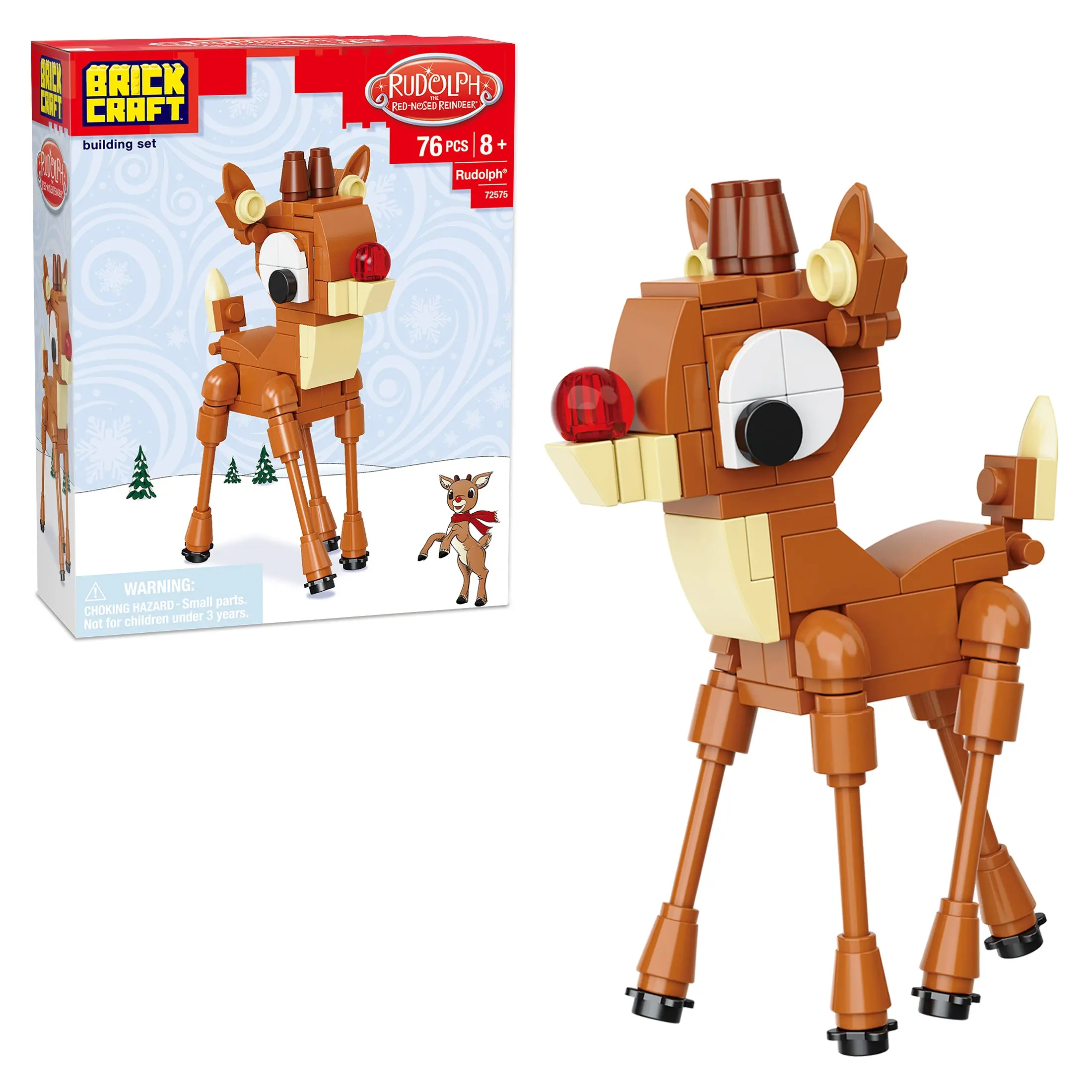 Brickcraft Rudolph the Red-Nosed Reindeer Building Set, 76-Piece Christmas Collectible Figure for Ages 8+