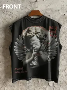 Men's Washed Cotton Y2K Style Printed Vest, Casual Summer Top, Comfortable and Stylish, Perfect for Daily Wear