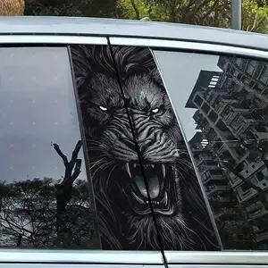2pc Lion Vinyl Sticker, Car B Pillar Protection Decal, Easy Peel & Stick, Sunproof Waterproof Scratch Resistant, All Car Models