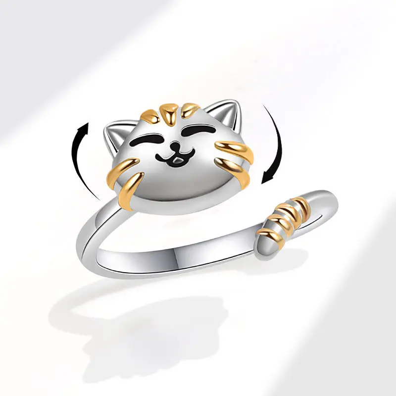 2Pcs Cat Spinner Open Ring - Cute Stress & Anxiety Relief, Popular Fashion Jewelry 2Pcs Cat Spinner Open Ring - Cute Stress & Anxiety Relief, Popular Fashion Jewelry