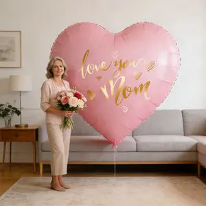 63-Inch Pink Heart Foil Balloon – “I Love You, Mom” Design, Mother’s Day, Birthday, Anniversary Decor, Heart Shaped Balloons, Party Decoration, Decorations Supplies