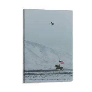 American Flag Cowboy On Horse Wall Art , Freedom B2 Poster, Vintage Patriotic Western Print, Home Decor Made In USA