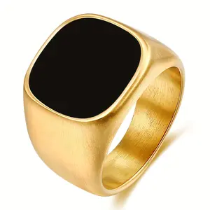 1pc New Stylish Punk Hip-hop Style Ring, Retro Frosted 18K Golden Plated Titanium Steel 16MM Ring For Men