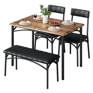 Garvee Dining Table Set for 4, Space-Saving Wood Kitchen Table with Upholstered Bench and 2 Chairs for Small Apartments and Dining Rooms, Durable Metal Frame with Cozy Seats and High Weight Capacity