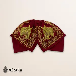Wine Red Mexican Charro Moño with Gold Horse Embroidery | Mariachi Bow Tie for Fiestas or Cultural Events | México Todo Corazón