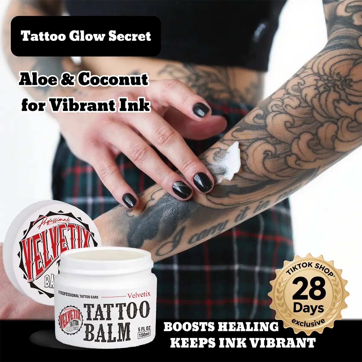 Velvetix Tattoo Balm, Moisturizing Tattoo Aftercare Balm for Skin Care, Hydrating Formula for Fresh Tattoo Appearance & Daily Tattoo Care