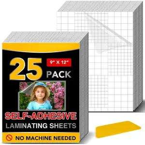 25 Pack Self Adhesive Laminating Sheets, 9 X 12 Inch, Clear Sticker Laminate Sheets Waterproof for Documents, Photos, No Machine Needed Heatless Durable