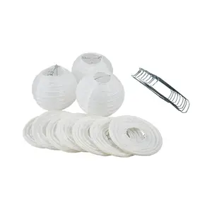 4" White Round Paper Lantern, Even Ribbing, Hanging Decoration (10 PACK) (String Light Sold Separately)
