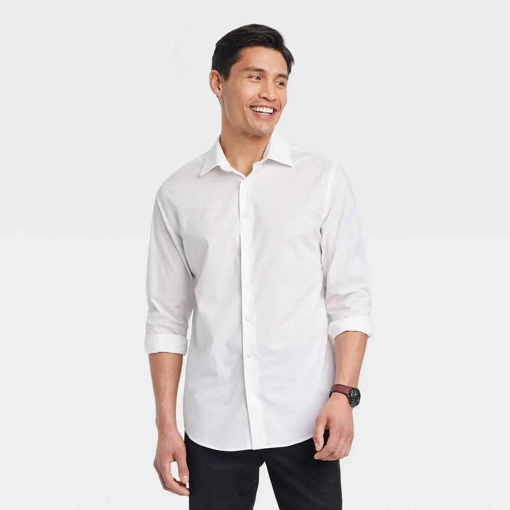 Men's Performance Long Sleeve Button-Down Dress Shirt - Goodfellow & Co White L
