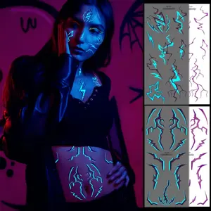 Glow-in-the-Dark Tattoo Stickers, Lightning Glow-in-the-Dark Cosplay Face Stickers for Men and Women, Full Body Tattoo Stickers, Party Gift