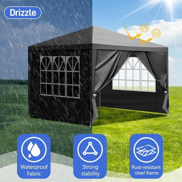 Black 10'x10' Waterproof Canopy Gazebo, Heavy Duty Outdoor Patio Party Tent for Wedding, BBQ, Catering & Backyard Events Black 10'x10' Waterproof Canopy Gazebo, Heavy Duty Outdoor Patio Party Tent for Wedding, BBQ, Catering & Backyard Events
