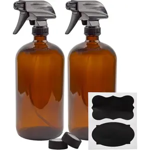 32oz  Glass  Bottles (Pack of 2) Brown Bottles w/ 3-Setting Trigger Sprayers; Includes Caps for Storage