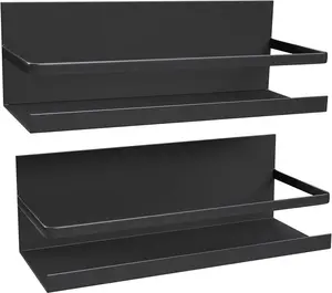 2 Pack Magnetic Spice Rack for Refrigerator,Heave Duty Magnetic Shelf For Kitchen,Magnet Book Shelf For Whiteboard,Space Container,Drill free (Black, 2 Pack)