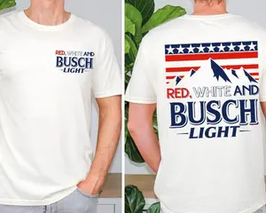 Red White and Busch Light T-Shirt, 4th of July Tshirt, Red White Busch Tee, America Shirt, Independence Day Tee, Patriotic Shirts, 4th of July Party Gift, Gift For Dad, Happy Father's Day, Dad Busch Light Shirt