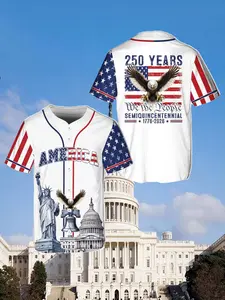 Large-sized men's sports training running baseball cardigan, featuring a flag pattern, is comfortable to wear and suitable for daily casual wear, with a relaxed style, Baseball Jersey