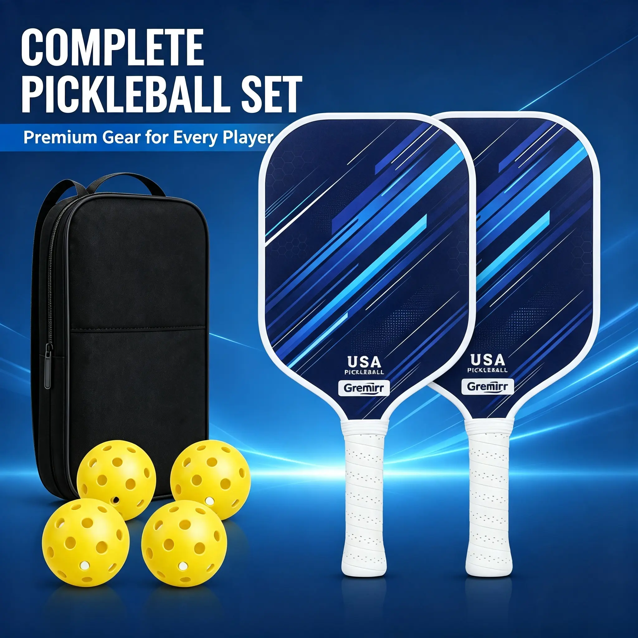 Gremirr White Grip Pickleball Paddles Set of 2, Fiberglass Pickleball Rackets with 4 Balls & Carry Bag for Beginners Outdoor Backyard Playwhite grip pickleball set, white pickleball paddles, fiberglass pickleball paddle, pickleball rackets