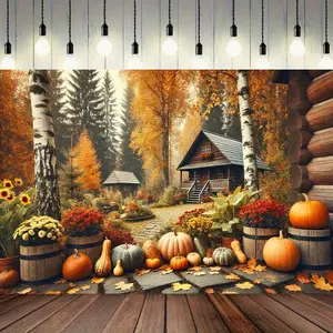 Polyester Wallpaper for Autumn Harvest Thanksgiving - Ideal for Holiday Decorations, Photo Booths, Living Rooms, And Outdoor Events - Great for Halloween - 2D Flat