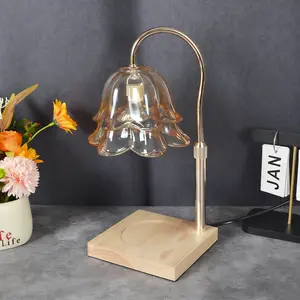 Gift Idea for Mom Height Adjustable Gold Floral Wax Melt Lamp with Timer, No Flame Safe Candle Warmer for Home