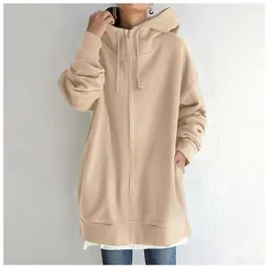 Women’s Oversized Hooded Jacket/Sweatshirt (S–5XL), Loose Fit, Autumn, Zip Closure, Long Sleeves, Fleece, Tying Detail