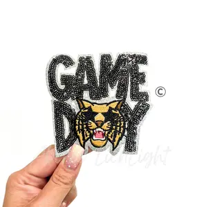 Black Wildcats Mascot Game Day Sequin Patch - Small