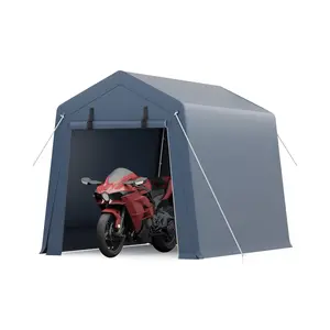 Heavy Duty Outdoor Storage Canopy - Waterproof Portable Carport with Roll-Up Ventilated Zipper Door & Windows - PE Tarp Canopy Shelter for Motorcycle, Bike, Firewood, Garden Tools - 6x8 FT