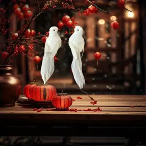 3pcs Art Deco Style White Peace Dove Hanging Ornaments, Polyurethane Feather Birds, for Home & Garden Decor, Holiday & Room Decoration