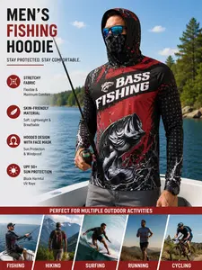 Men's Upf50+ Salmon Fishing Jacket with Neck Cover, Quick-Dry Long Sleeve Sun Protection Clothing, Outdoor Fishing Gear