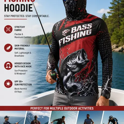 Men's Upf50+ Salmon Fishing Jacket with Neck Cover, Quick-Dry Long Sleeve Sun Protection Clothing, Fishing Clothes, Outdoor Fishing Gear, Outdoor Sports Top