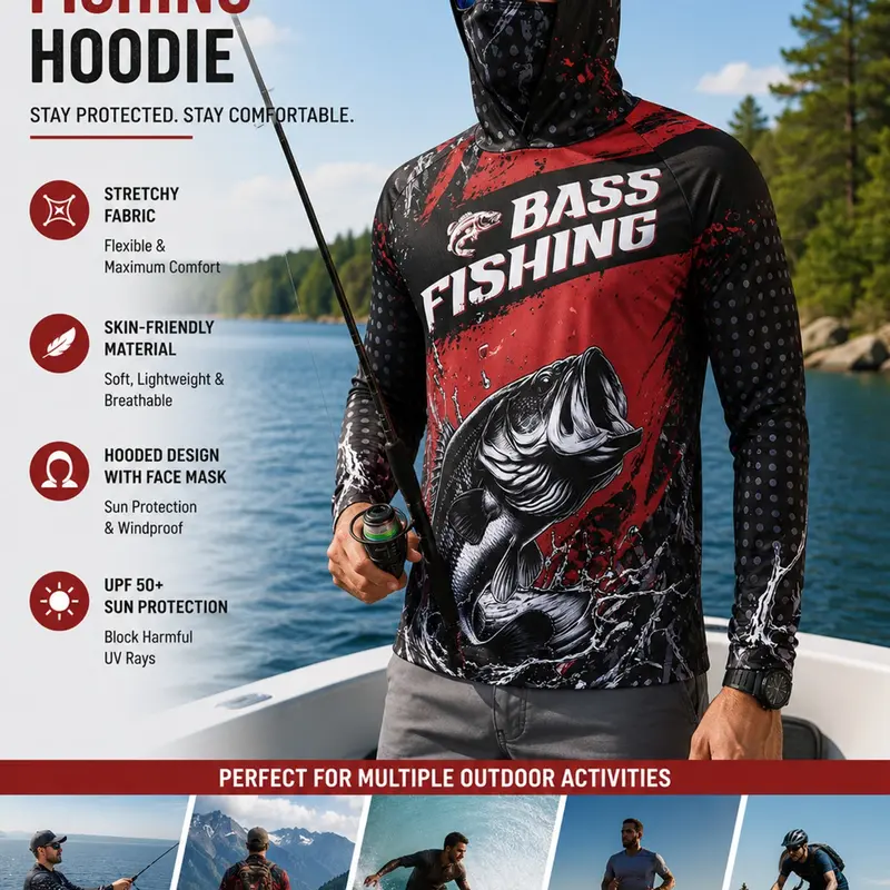 Men's Upf50+ Salmon Fishing Jacket with Neck Cover, Quick-Dry Long Sleeve Sun Protection Clothing, Fishing Clothes, Outdoor Fishing Gear, Outdoor Sports Top