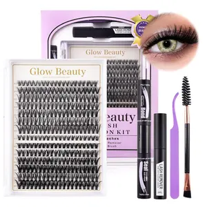 Glow Beauty DIY Lash Extension Kit, 280Pcs 30D 40D D Curl Cluster Lashes 9-16mm Mixed Length, Individual Eyelash Extensions with Bond and Seal, Lash Remover, Tweezers for Beginners Waterproof Long Lasting