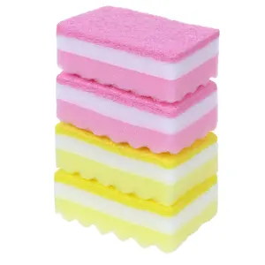REGALWOVEN 4 Pack Non-Scratch Scrub Sponges, Household Kitchen Cleaning Sponge, Durable Dual Sided Sponge for Dishes, Bathroom 4.3"x2.8"x1.6" Yellow Pink