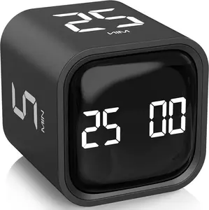 Rotating Pomodoro Timer 5, 25, 10 50 Minutes Preset, Desk Productivity Flip Timer, ADHD Tool Cube Countdown Stopwatch, Vibration/High/Low Volume/Custom Modes, for Work, Study, Back to School