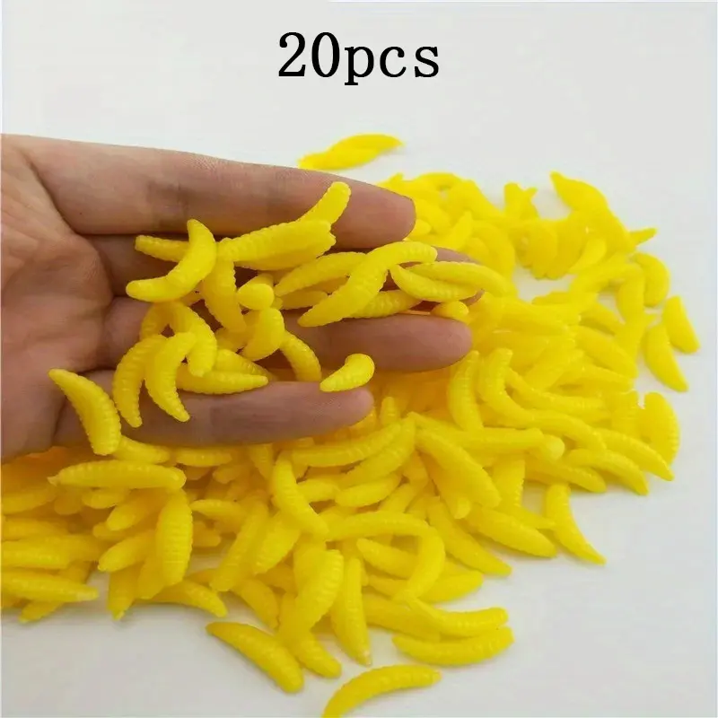 20pcs Silicone Bait Maggot Grub Soft Fishing Lure 2cm 0.3g Artificial Bread Smell Worms Gear For Winter Glow Accessories
